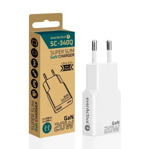 Încărcător de rețea everActive SUPER SLIM SC-340Q GaN