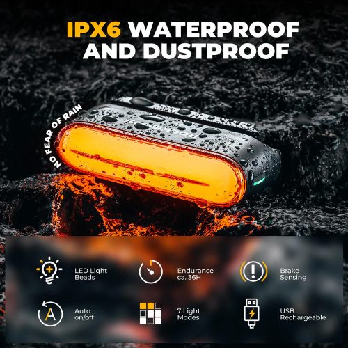 ROCKBROS 24120009001 lampă spate pentru bicicletă cu senzor de frânare, prindere magnetică, 7 moduri de iluminare, reîncărcabilă prin USB, rezistentă la apă IPX6