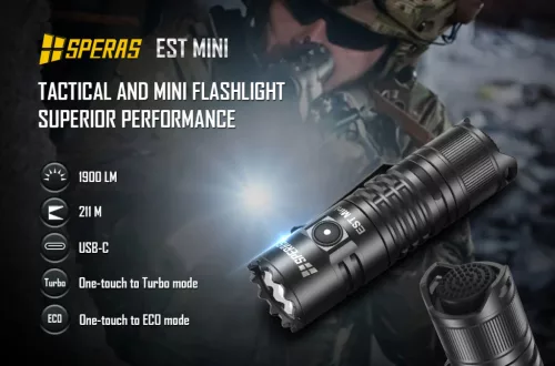 SPERAS EST Mini lanternă tactică USB-C 1900 lm 211 m