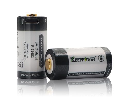 Keeppower P1634U1 RCR123A Micro USB 16340 3.0V 1000mAh baterii reîncărcabile x2