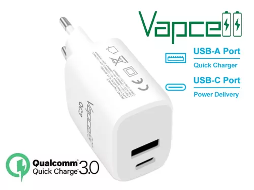 Adaptor de încărcător de perete Vapcell QC3 cu curent de încărcare 3A/18W