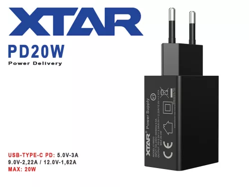 Adaptor de încărcător de perete XTAR PD20W cu curent de încărcare 3A, putere 20W