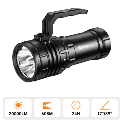 Lanternă de scufundare Wurkkos DL46, 20000 lm, reîncărcabilă USB-C, baterie 30000 mAh, funcție Power Bank