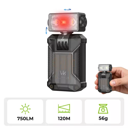 Lanternă EDC cu clips WURKKOS HD04 – 750LM, cap rotativ la 180°, spot/lumină difuză/RGB pentru exterior, lucru și urgențe