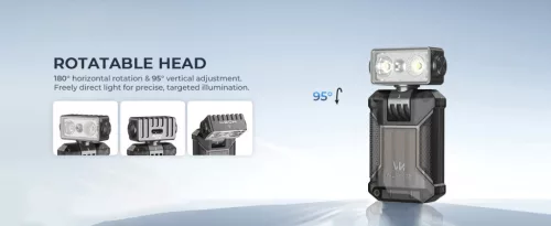 Lanternă EDC cu clips WURKKOS HD04 – 750LM, cap rotativ la 180°, spot/lumină difuză/RGB pentru exterior, lucru și urgențe