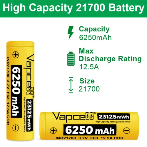 Vapcell F63 6250mAh acumulator litiu-ion 21700 încărcabil cu 12.5A capacitate de încărcare