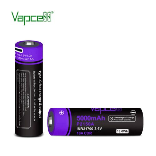 Vapcell P2150A 21700 5000Mah 10A védett USB-ről tölthető akkumulátor