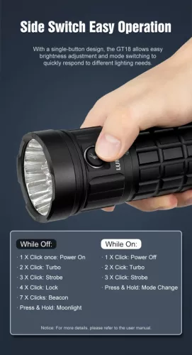 Proiector de căutare Lumintop GT18 cu 7000 lumeni și o capacitate a bateriei de 32.000 mAh